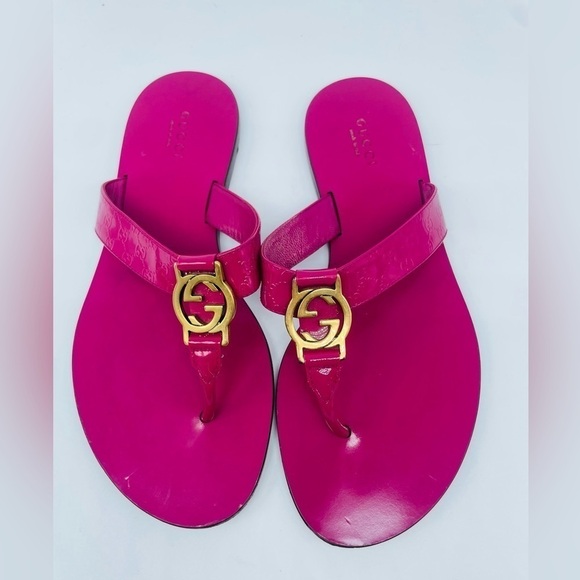 Gucci Fuschia Pink vernice crystal leather micro Guccisima sandals EU 37 US 7 - Picture 5 of 12